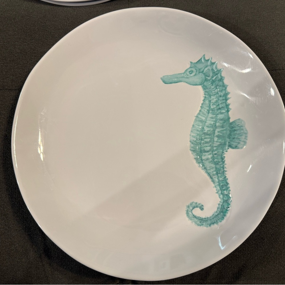 Sigrid Olsen Seahorse Melamine Dinner Plate Set Aqua Turquoise Ocean Coastal